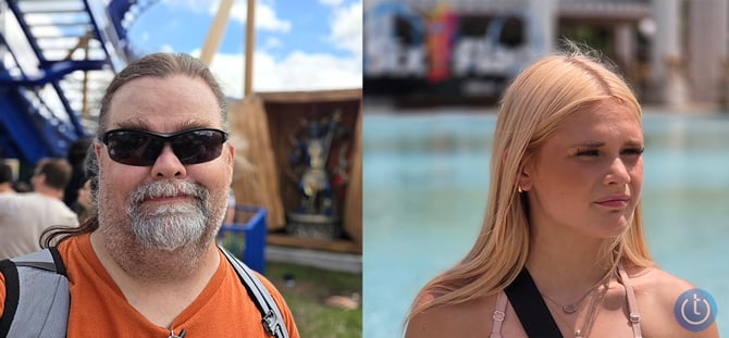 Two photos taken in portrait mode with the Samsung Galaxy Z Fold7: on the left is the author and on the right is his daugher.