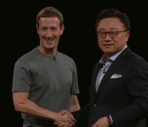 Mark Zuckerberg, Facebook, with DJ Koh, President of Mobile Communications Business, Samsung Electronics