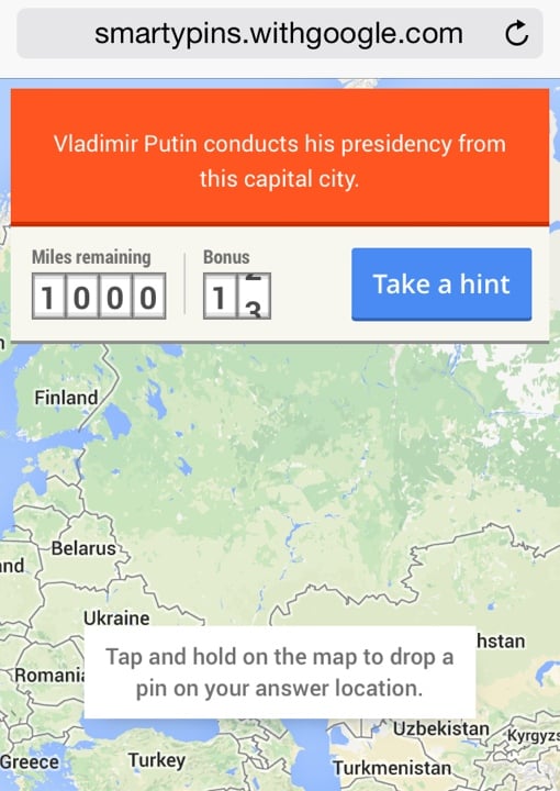 Google Smarty Pins Game play on a smartphone