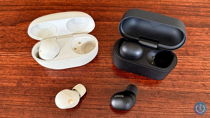 Sony WF-1000XM5 on the left and the Sony WF-XM6 on the right