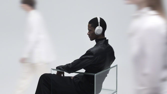 Sony WH-1000XM6 shown worn by model