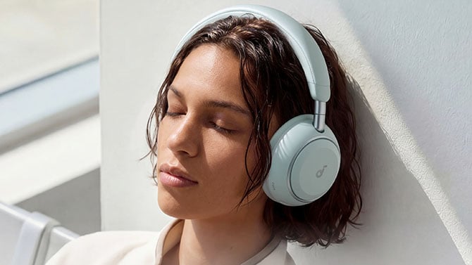 A girl wearing the Anker Soundcore Space 2