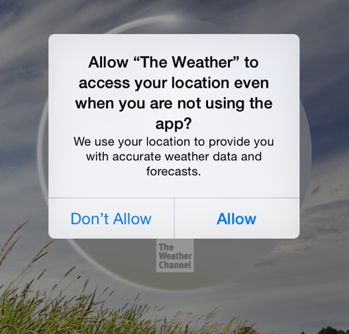 The Weather Channel app requesting permission