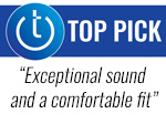 Techlicious Top Pick award logo with quote: Exceptional sound and a comfortable fit.