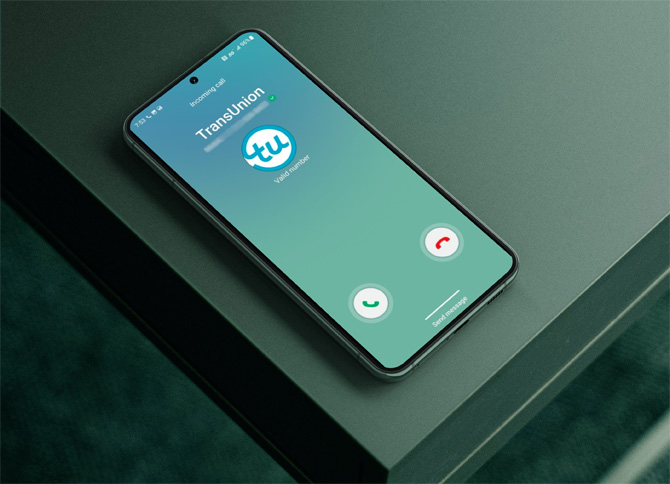 Phone showing TransUnion calling with a TruContact Branded Call Display