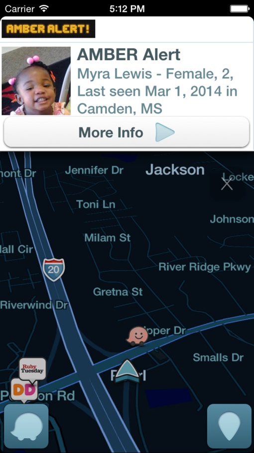 Waze AMBER Alert pop-up