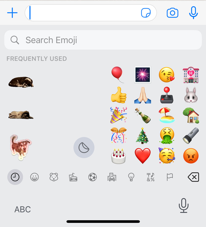 WhatsApps emoji keyboard showing custom stickers made in iOS 17.