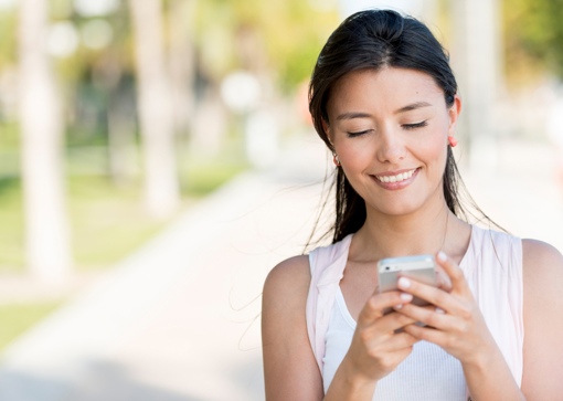 Woman using iPhone