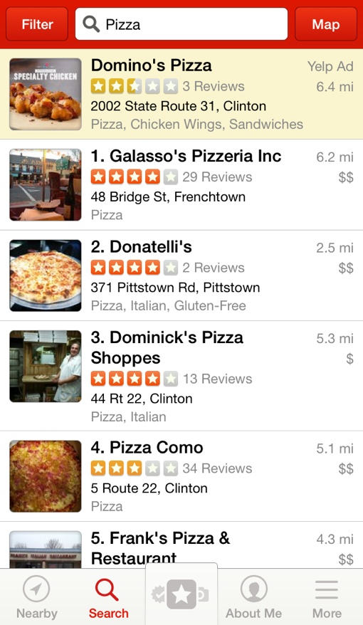 Yelp iOS app