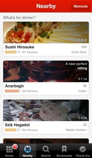 Yelp's Nearby tab