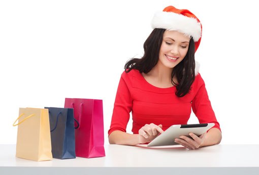 Happy woman shopping online