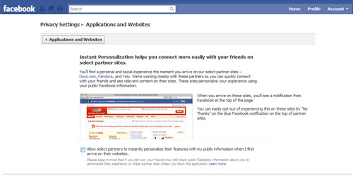 Facebook select partners checkbox