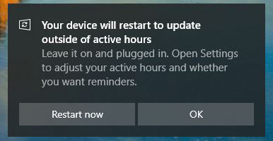 Auto update notification on Windows 10