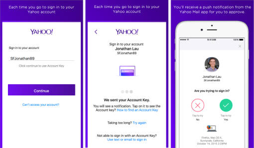 Screenshots of new Yahoo Account Key